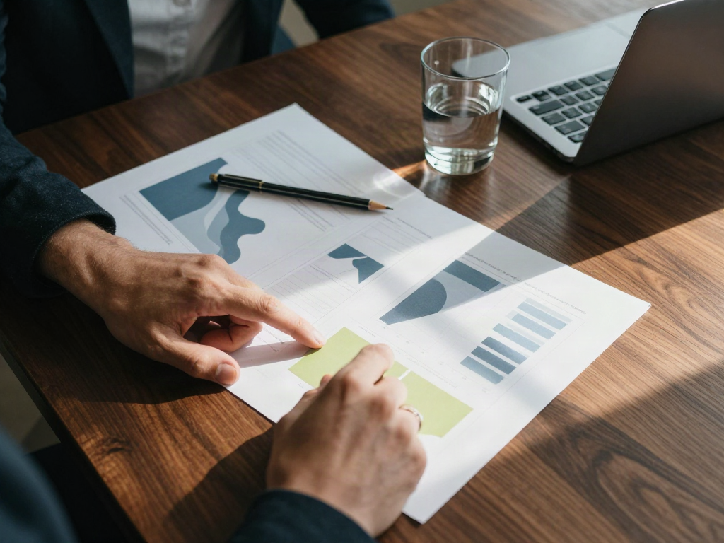A focused working session with business performance charts and strategic analysis